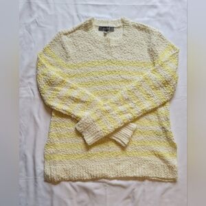Marled Reunited Clothing Womens Pastel Yellow And White Striped Sweater Sz Small